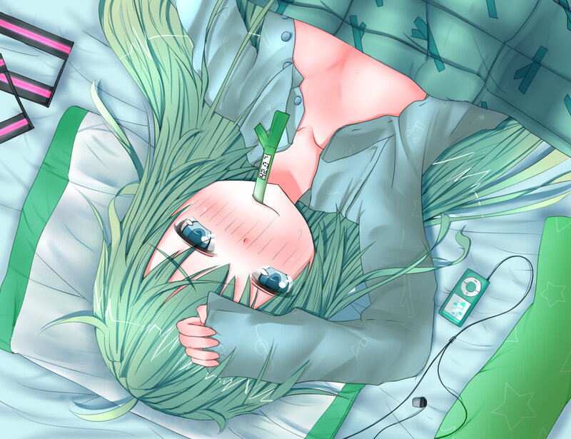 green-haired anime girl sleeping