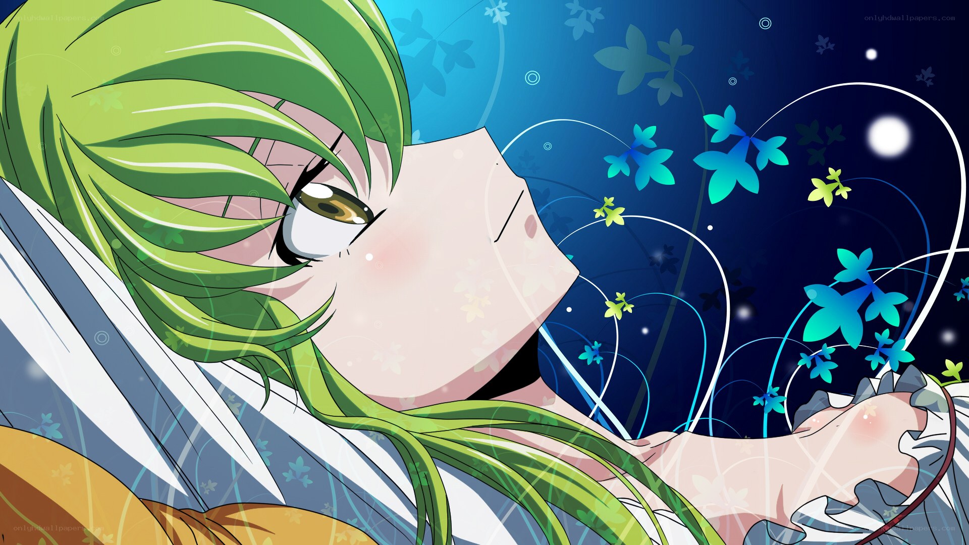 green-haired anime girl sleeping