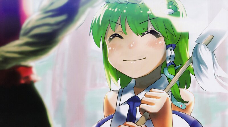 green-haired anime girl smiling