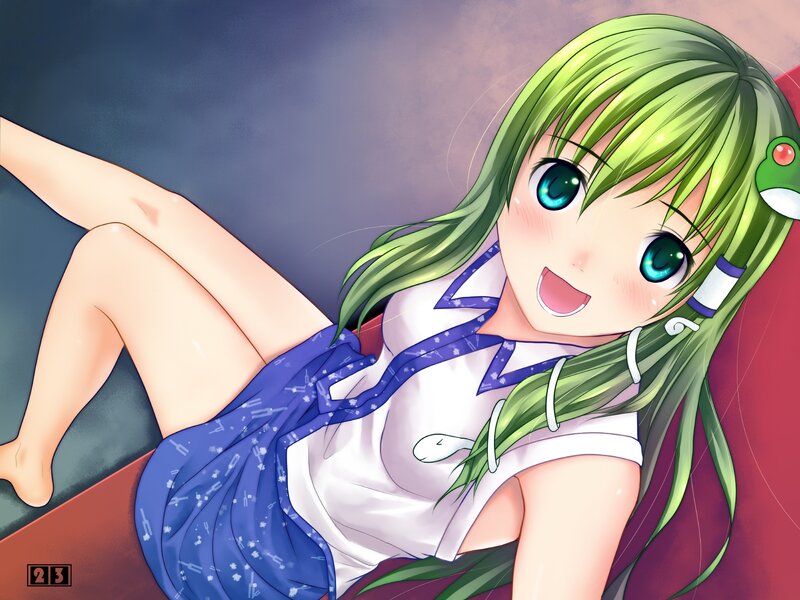 green-haired anime girl smiling