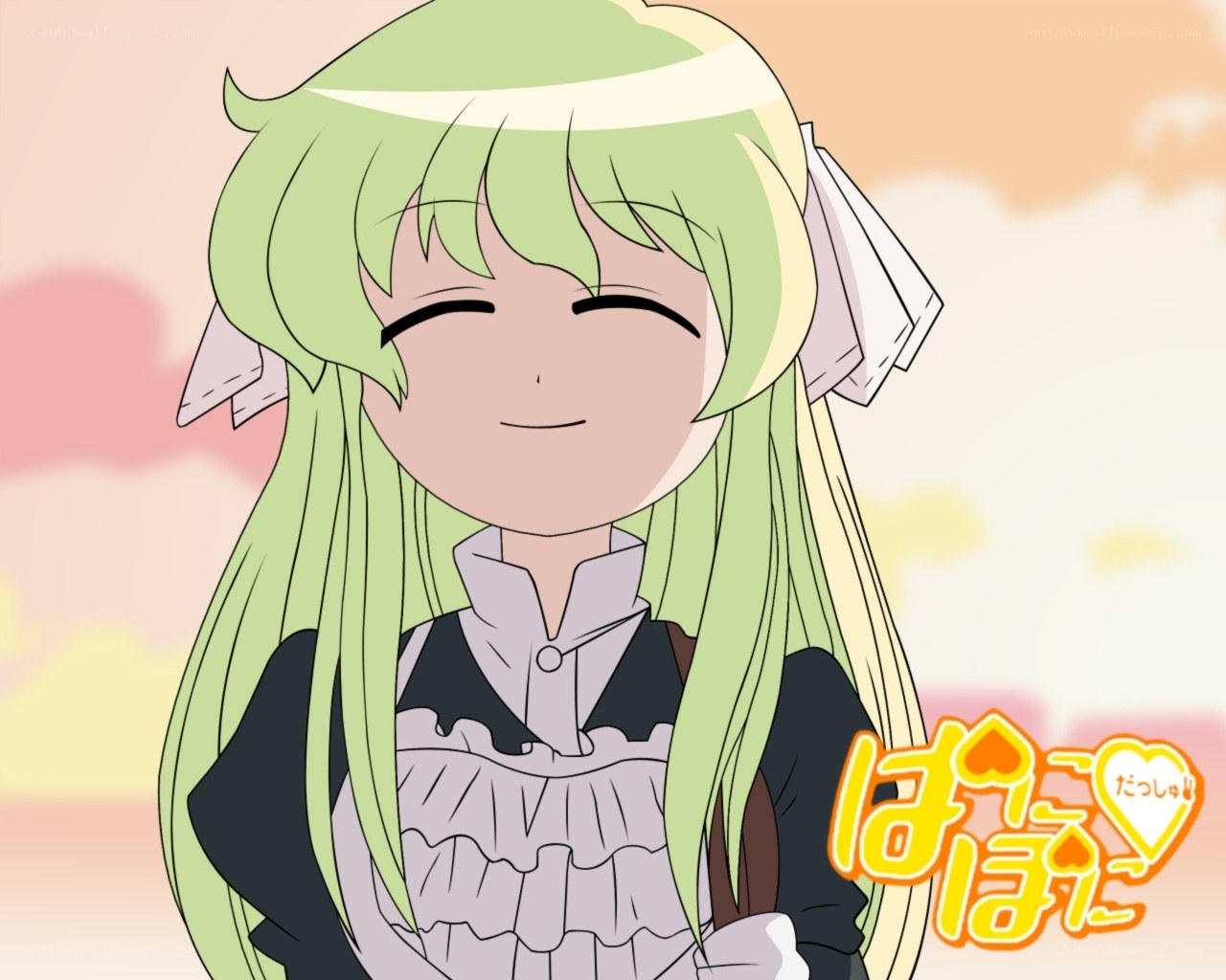 green-haired anime girl smiling