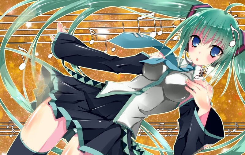 Green-haired Anime Girl — Teal, Dynamic, Music Notes