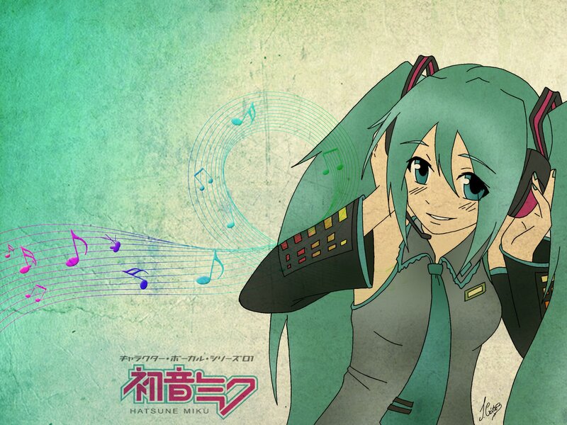 Green-haired Anime Girl — Teal, Playful, Music Notes