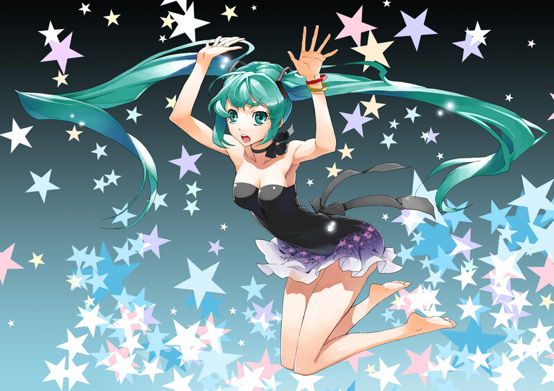 Green-haired Anime Girl — Teal, Playful, Night