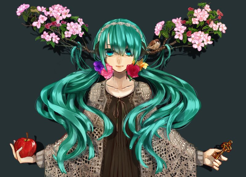Green-haired Anime Girl — Teal, Serene, Spring