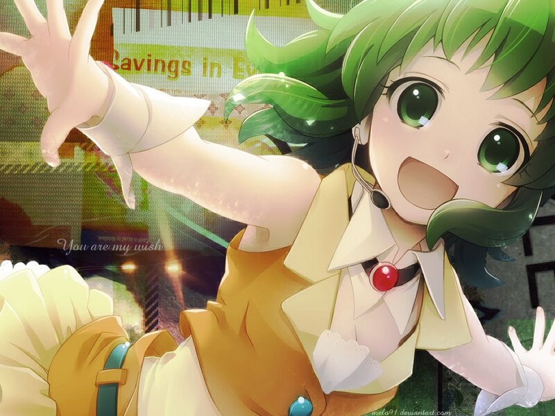 green-haired anime girl waving