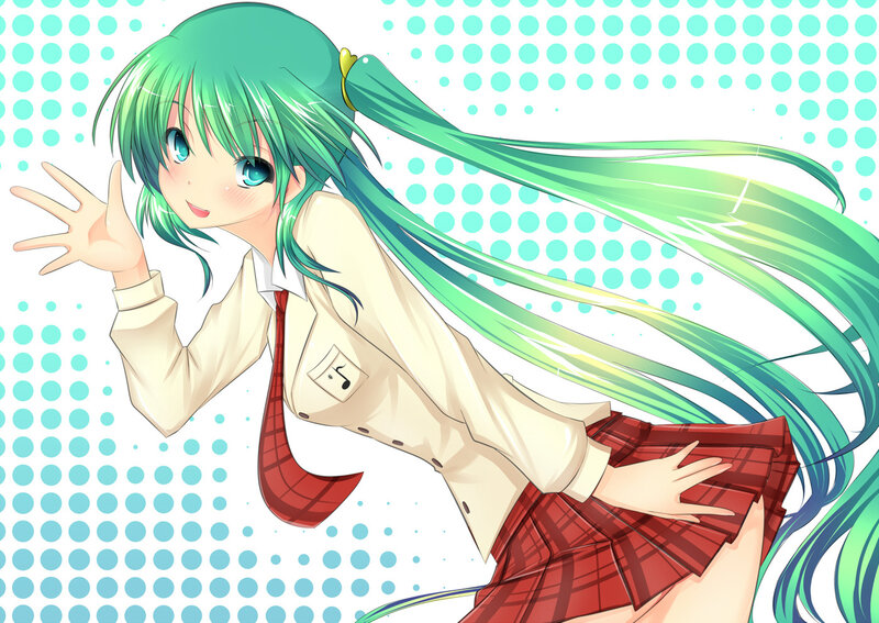green-haired anime girl waving
