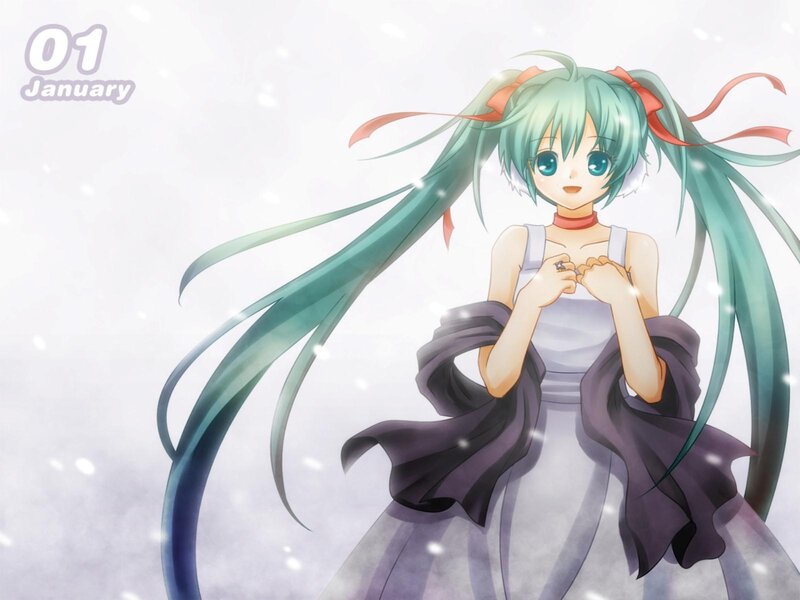 Green-haired Anime Girl — White, Calm