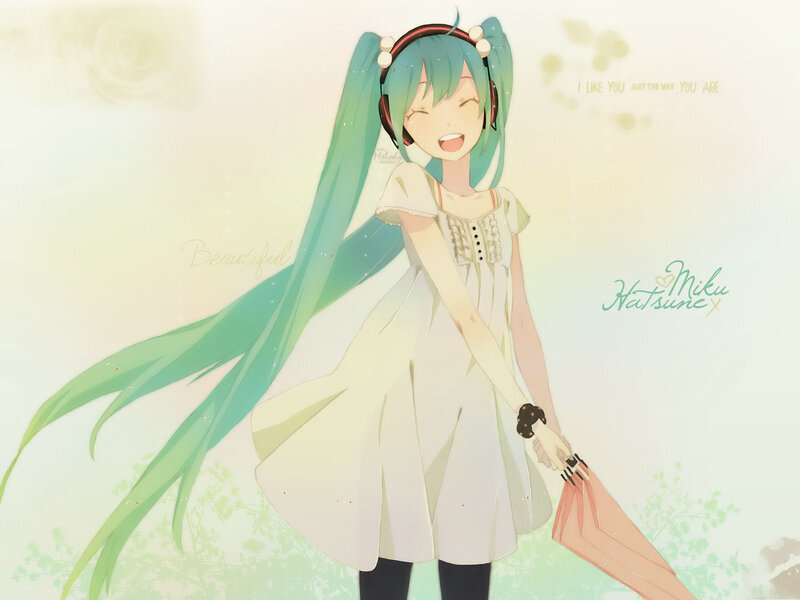 Green-haired Anime Girl — White, Cheerful