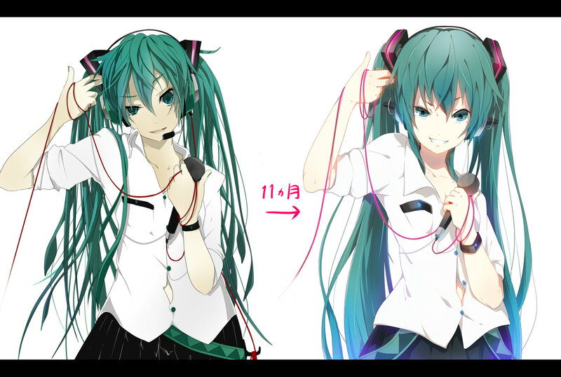 Green-haired Anime Girl — White, Playful, Headphones