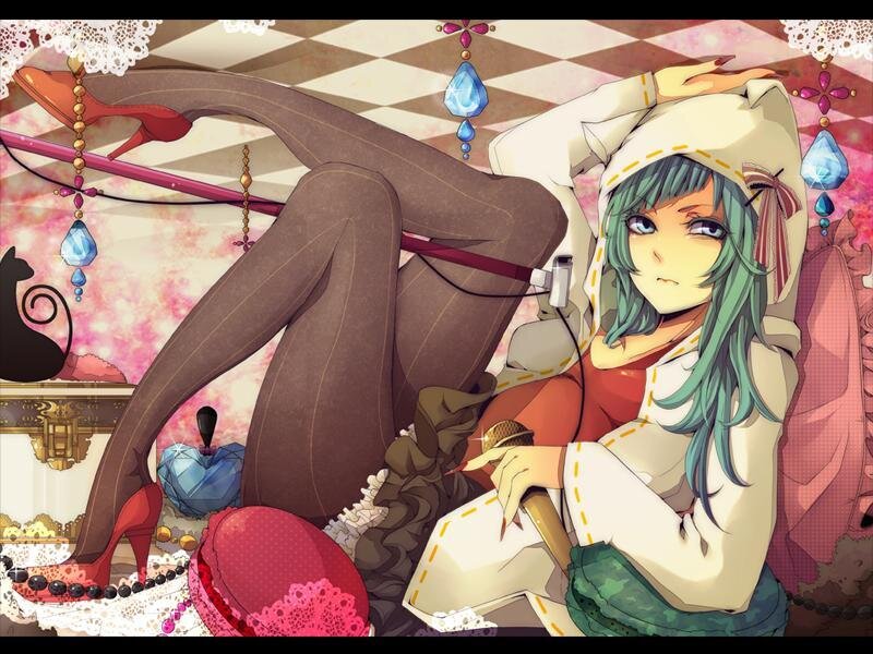 Green-haired Anime Girl — White, Playful, Microphone