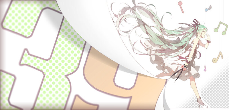 Green-haired Anime Girl — White, Playful, Music Notes, Scissors