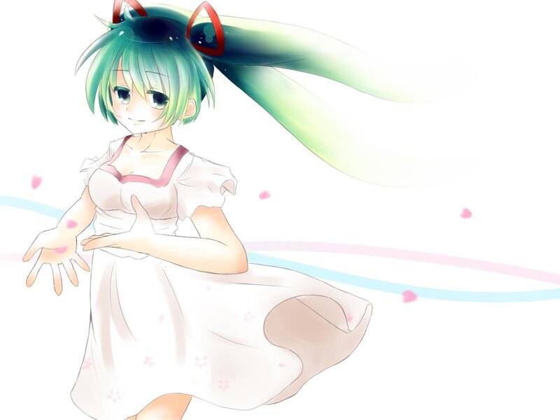 Green-haired Anime Girl — White, Playful