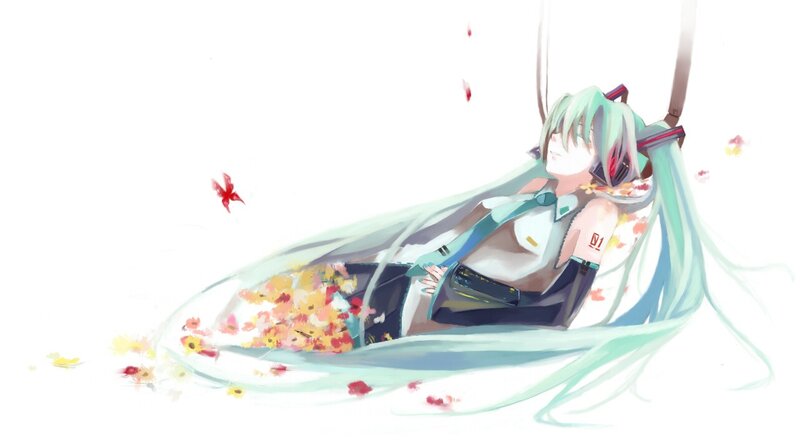 Green-haired Anime Girl — White, Serene, Digital Art