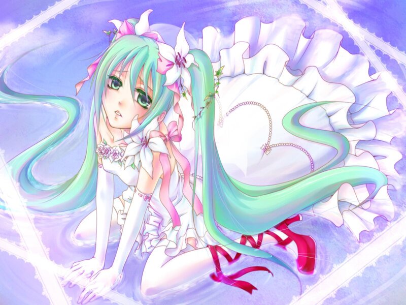 Green-haired Anime Girl — White