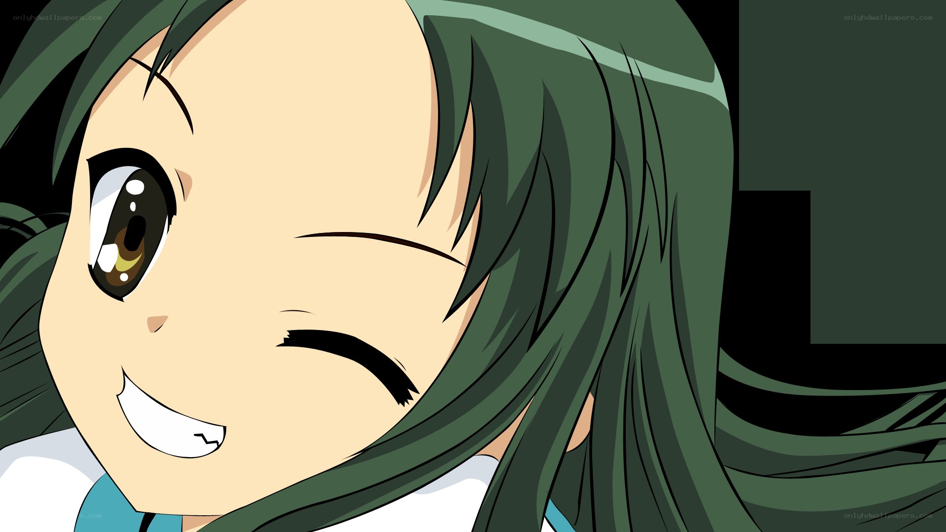 green-haired anime girl winking