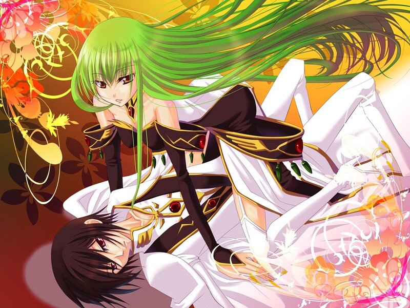 Green-haired anime girl with a boy
