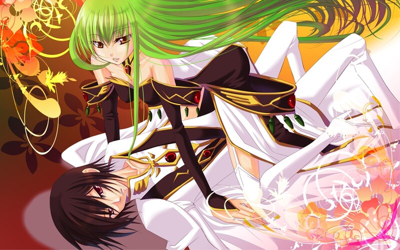 green-haired anime girl with a boy