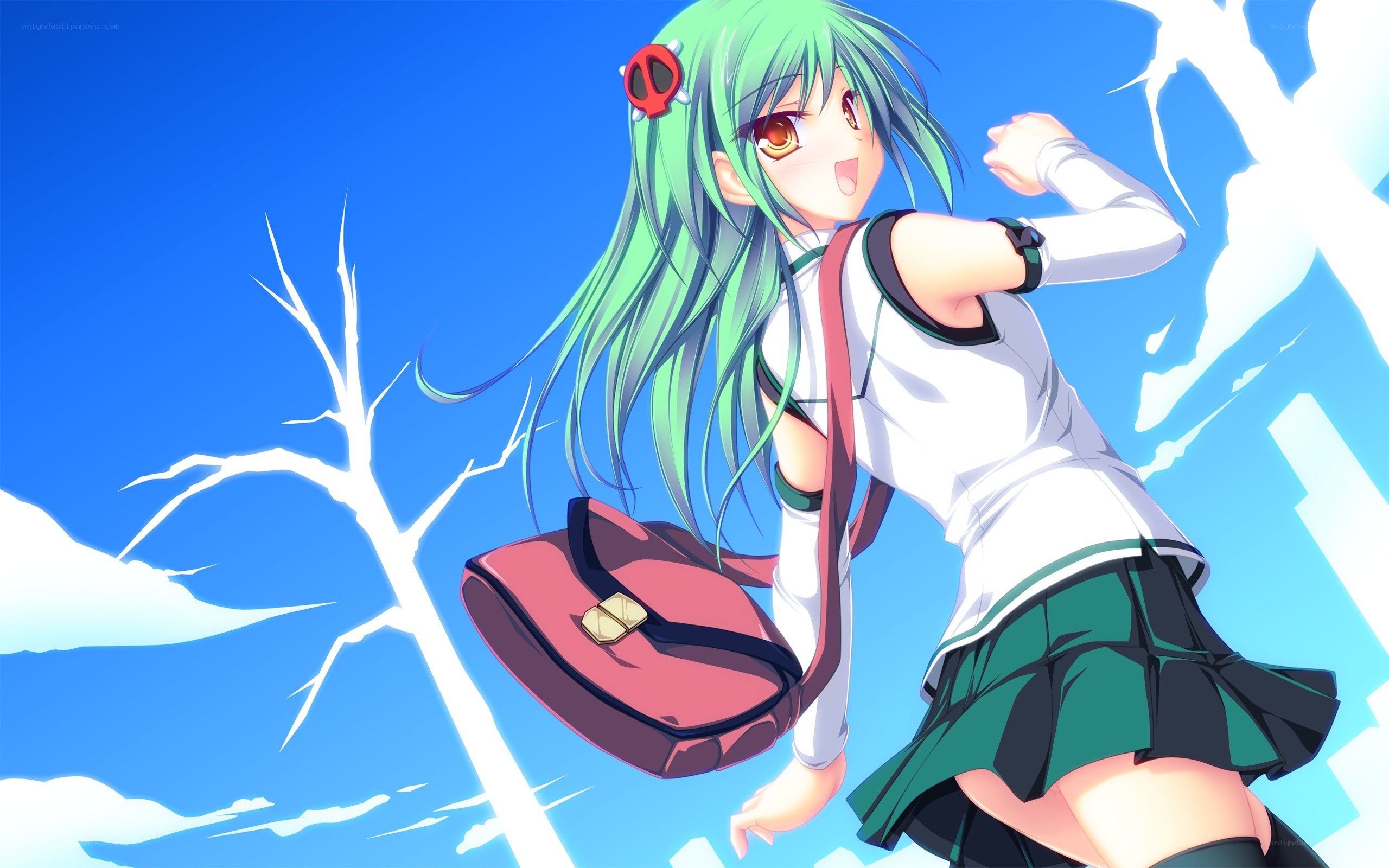 green-haired anime girl with backpack