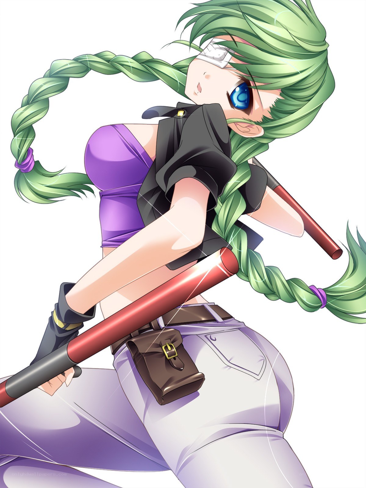 green-haired anime girl with bat