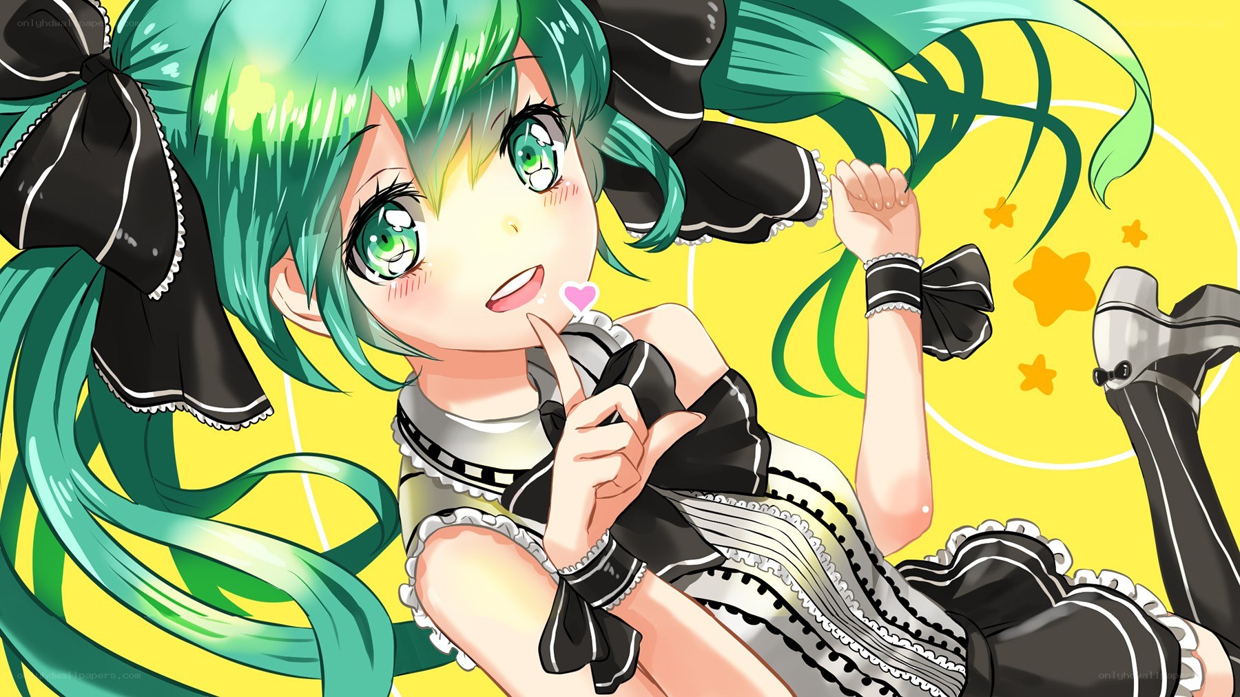 green-haired anime girl with bow