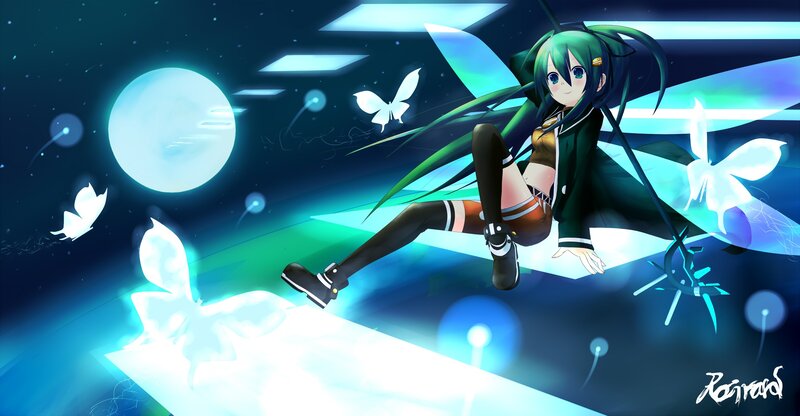 green-haired anime girl with butterflies