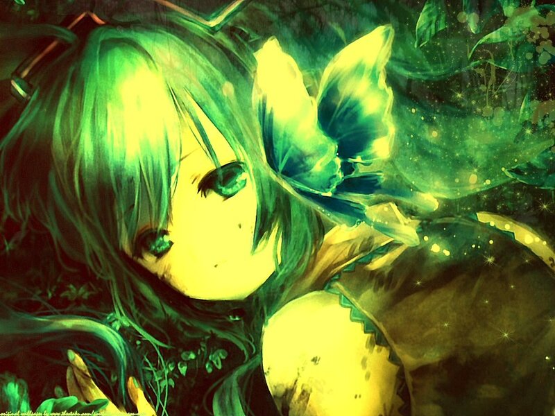 green-haired anime girl with butterfly
