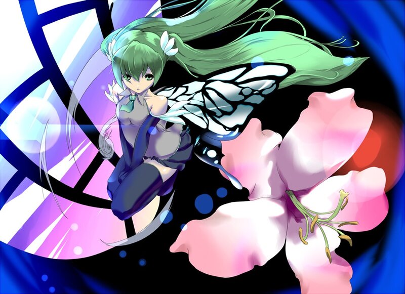 green-haired anime girl with butterfly wings