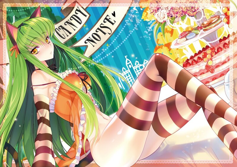 green-haired anime girl with candy