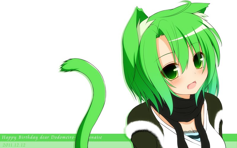 green-haired anime girl with cat ears
