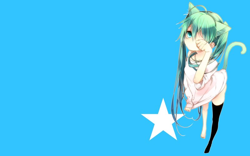 green-haired anime girl with cat ears