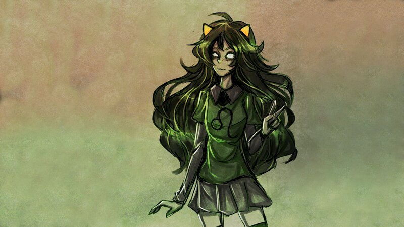 green-haired anime girl with cat ears