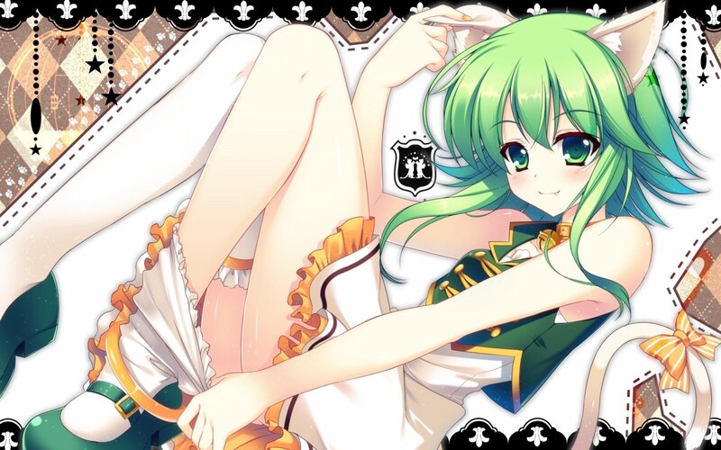 green-haired anime girl with cat ears