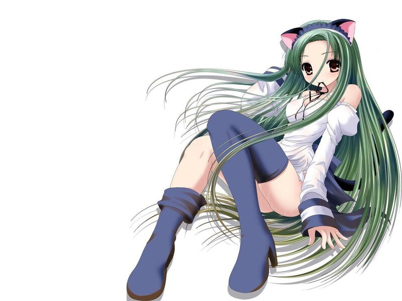 green-haired anime girl with cat ears