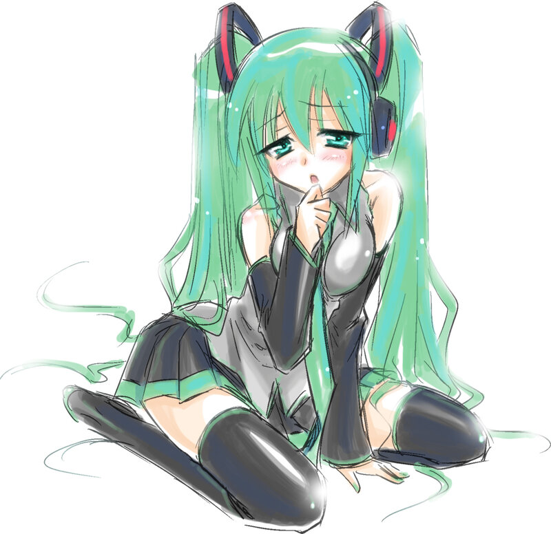 green-haired anime girl with cat ears