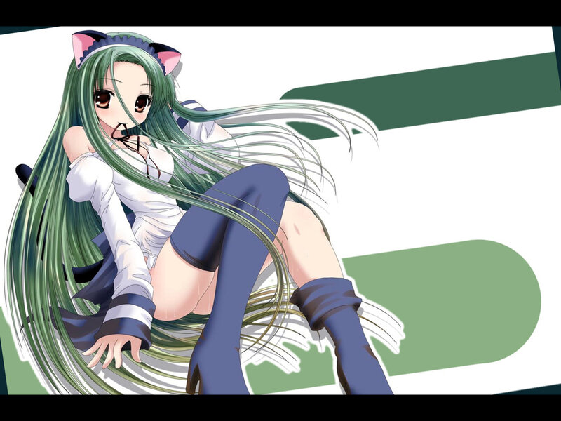 green-haired anime girl with cat ears