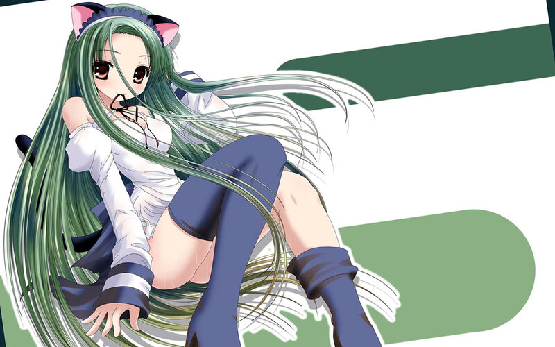 green-haired anime girl with cat ears