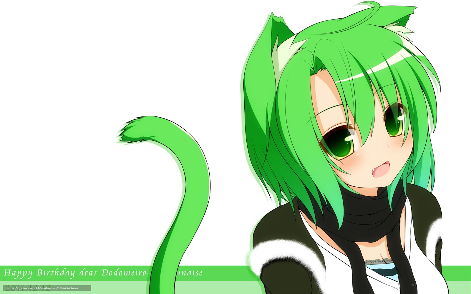green-haired anime girl with cat ears