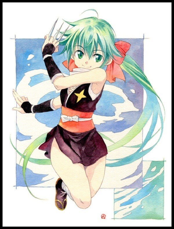 green-haired anime girl with claws