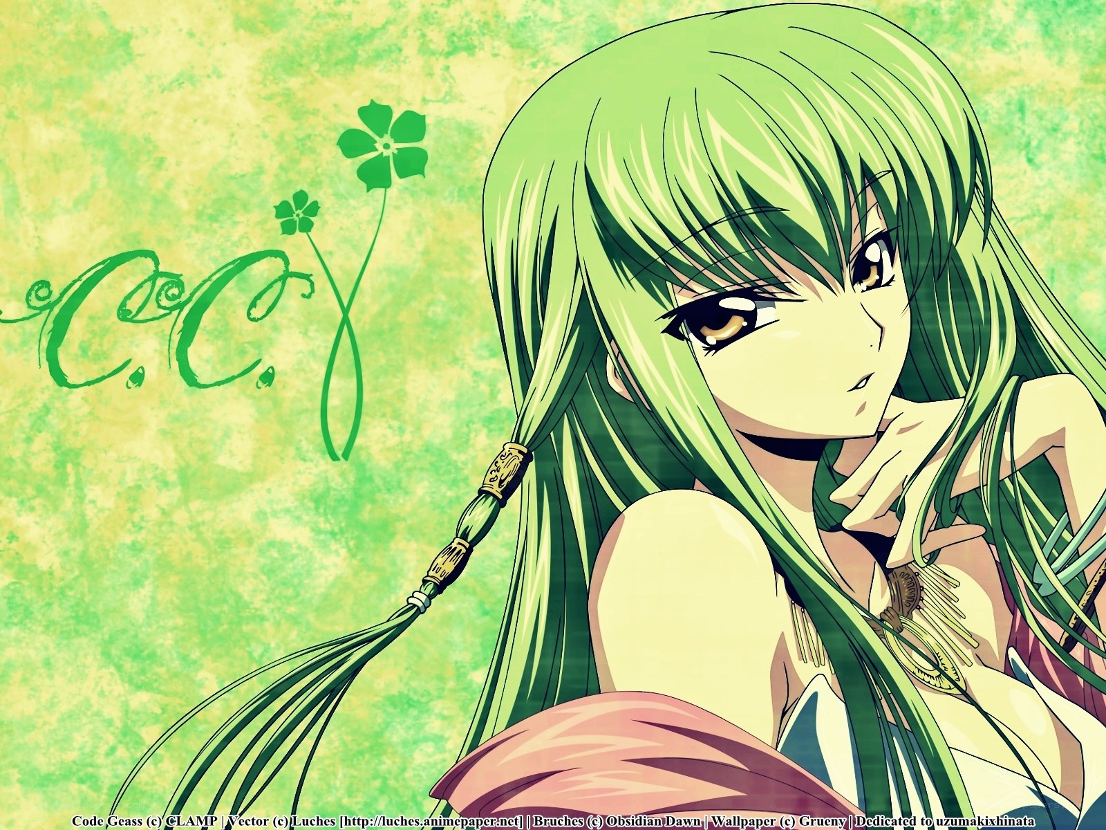 Green-haired anime girl with clover