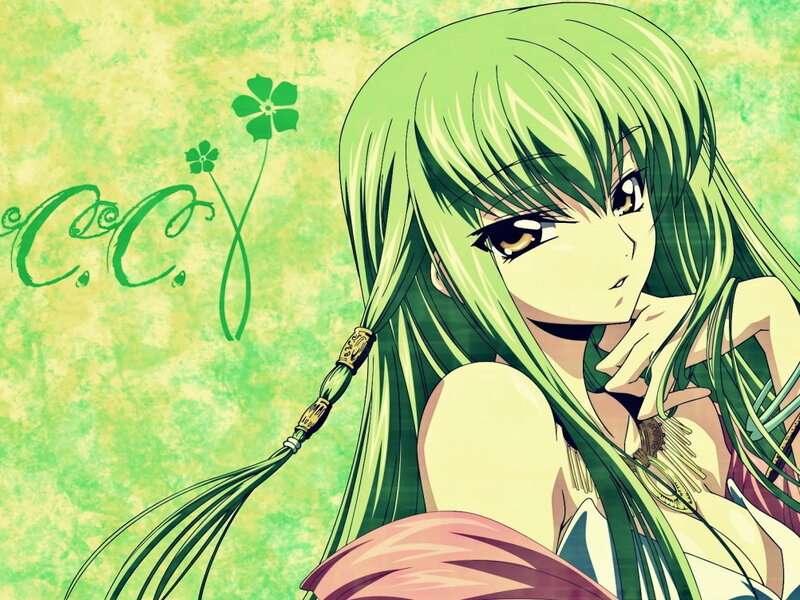Green-haired anime girl with clovers