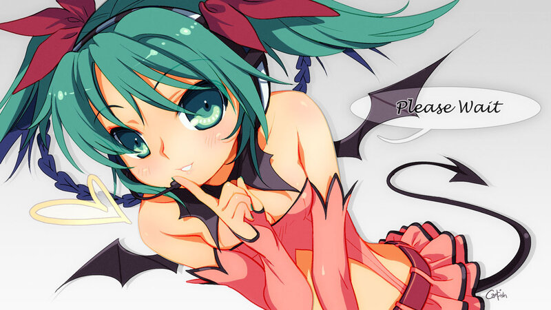 green-haired anime girl with devil wings