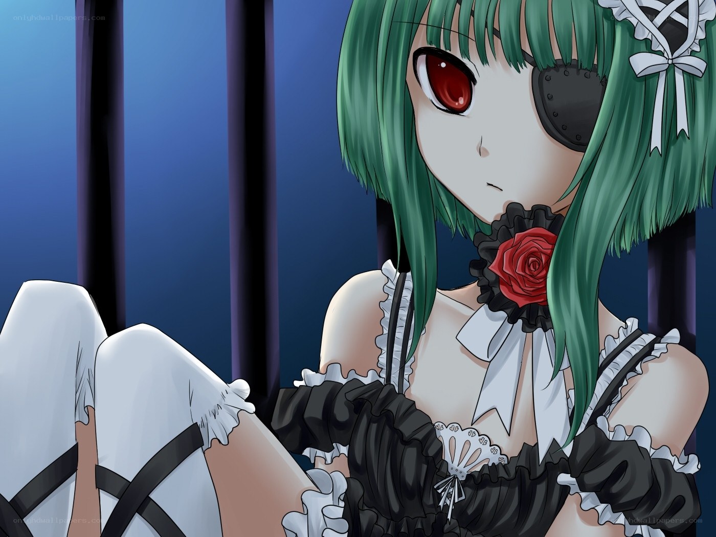 green-haired anime girl with eyepatch