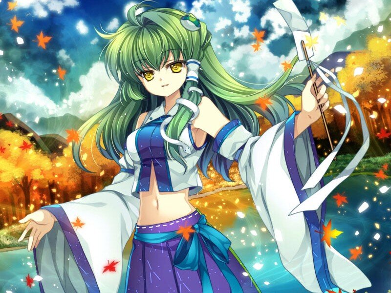 Green-haired anime girl with fan