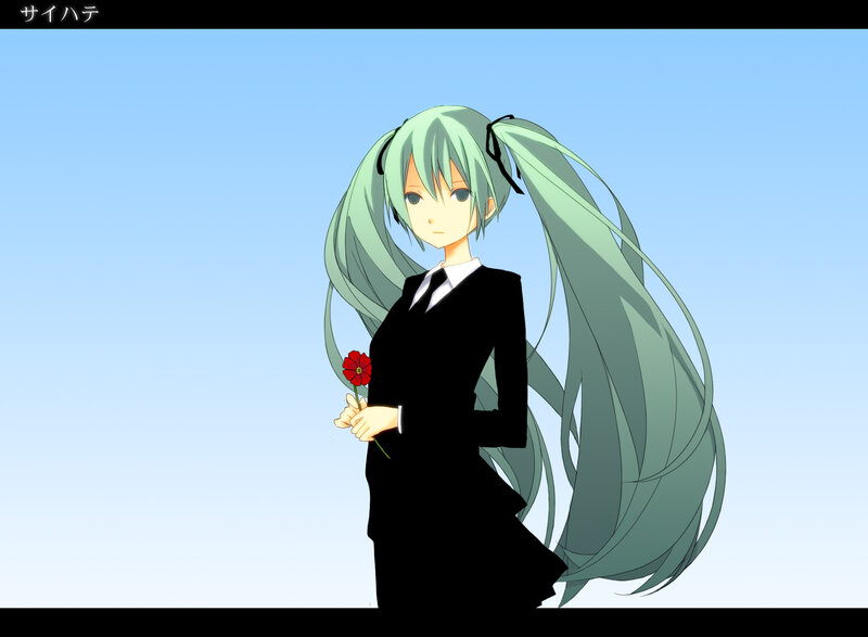 green-haired anime girl with flower