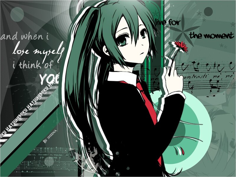 Green-haired anime girl with flower
