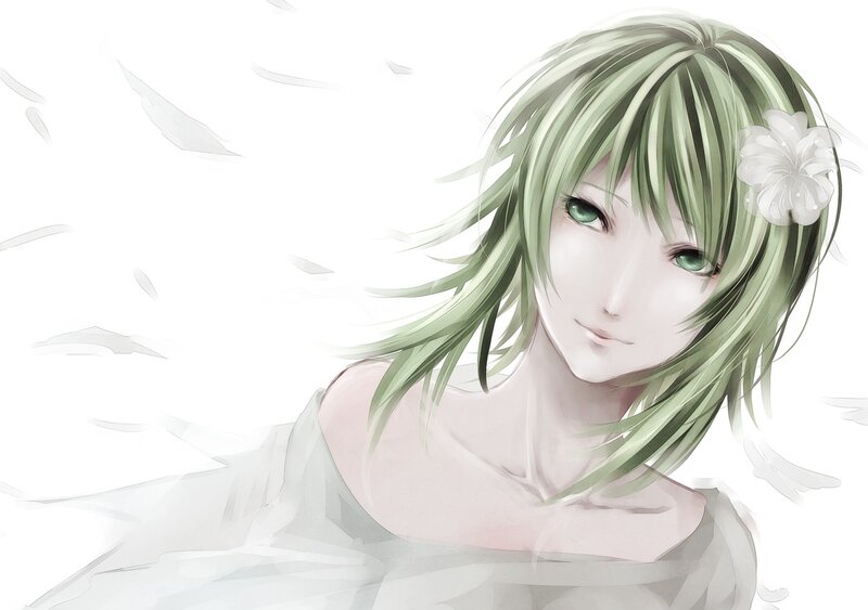 green-haired anime girl with flower