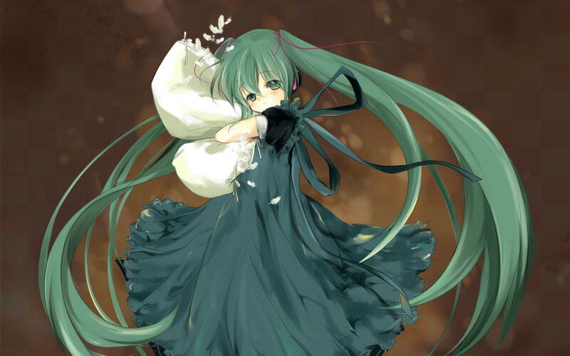 green-haired anime girl with flower