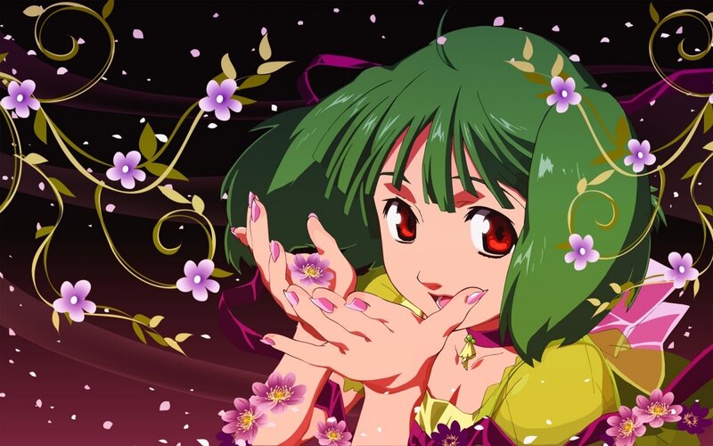 green-haired anime girl with flowers