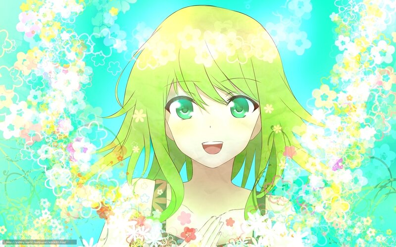 green-haired anime girl with flowers